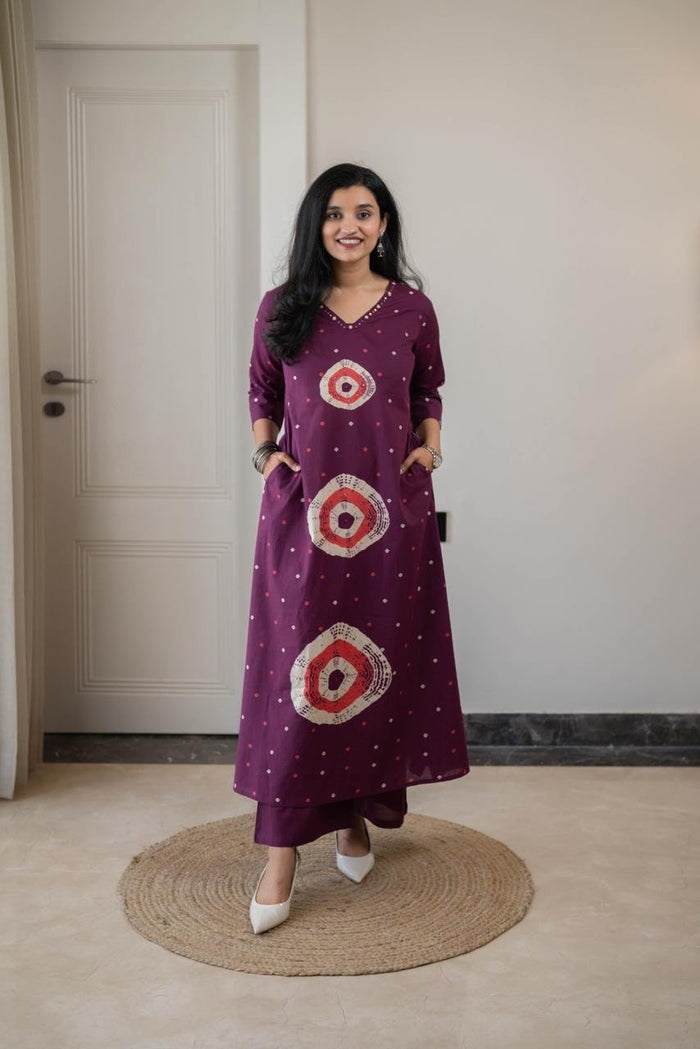 Tina Bandhej Timeless Cotton Suit- Violet