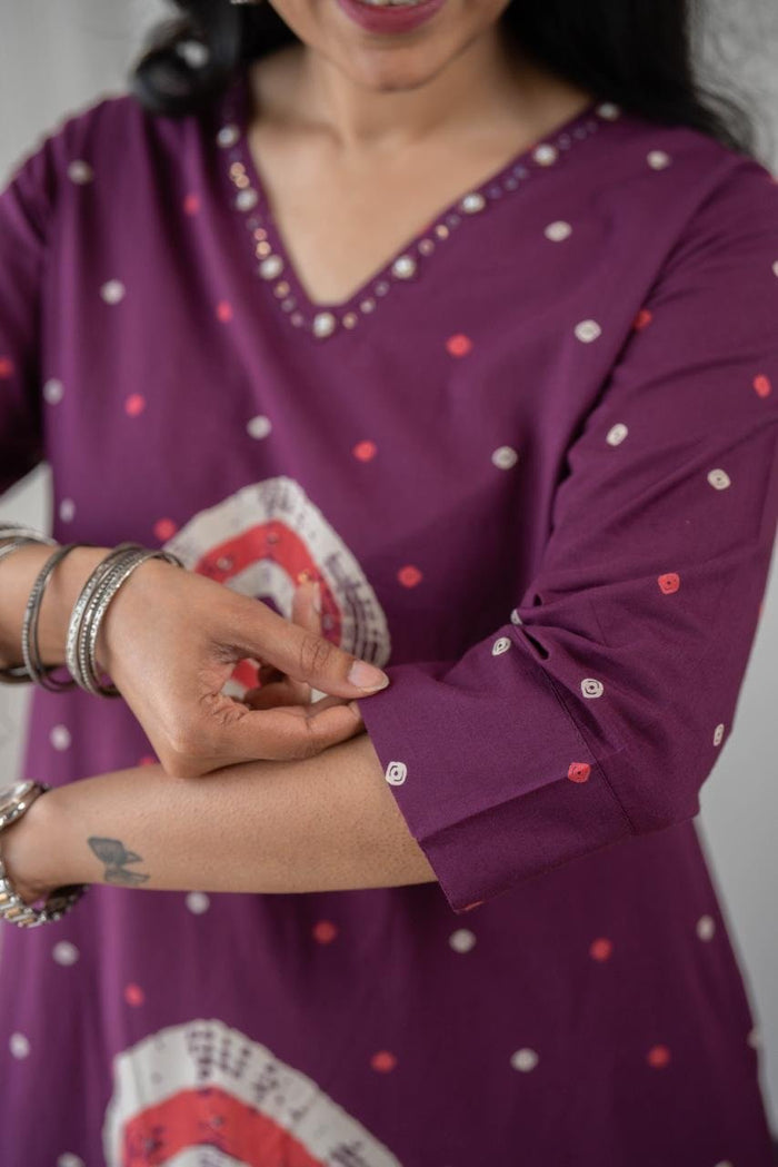 Tina Bandhej Timeless Cotton Suit- Violet