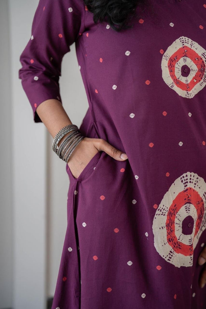 Tina Bandhej Timeless Cotton Suit- Violet