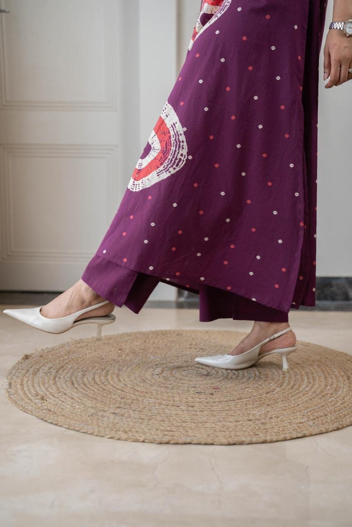 Tina Bandhej Timeless Cotton Suit- Violet