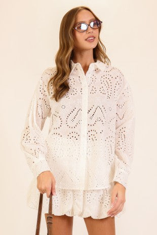 Top Eyelet Button-down Shirt