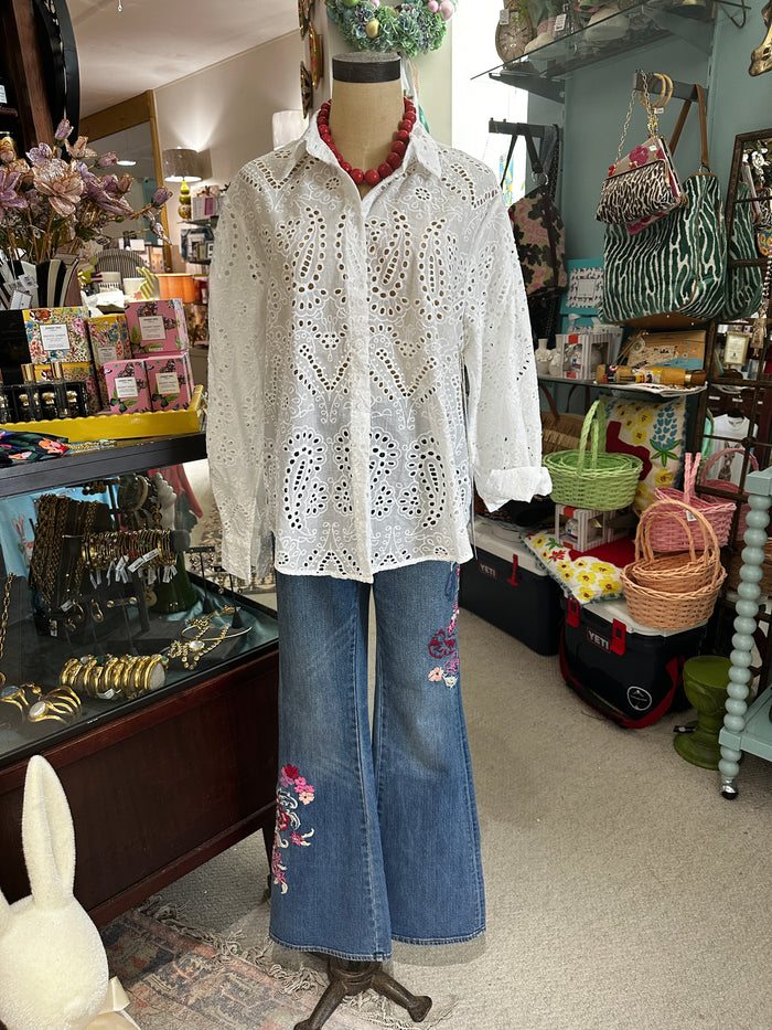 Top Eyelet Button-down Shirt