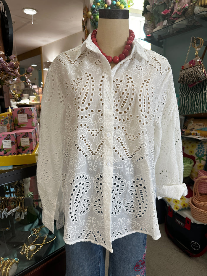Top Eyelet Button-down Shirt