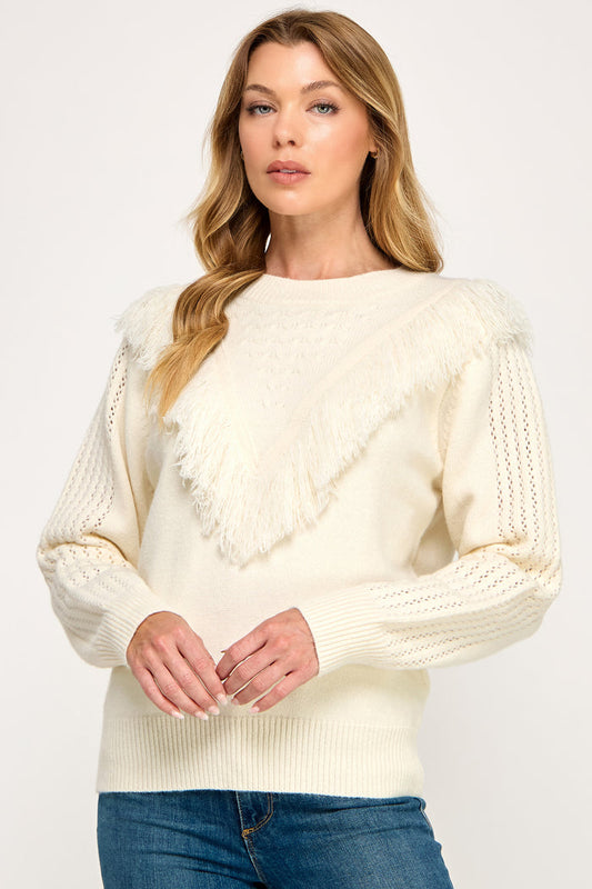 Triangle Fringe Sweater - Chevron Longsleeve