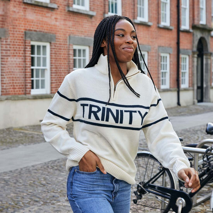 Trinity Jacquard Knitted 1/4 Zip - Cream & Navy