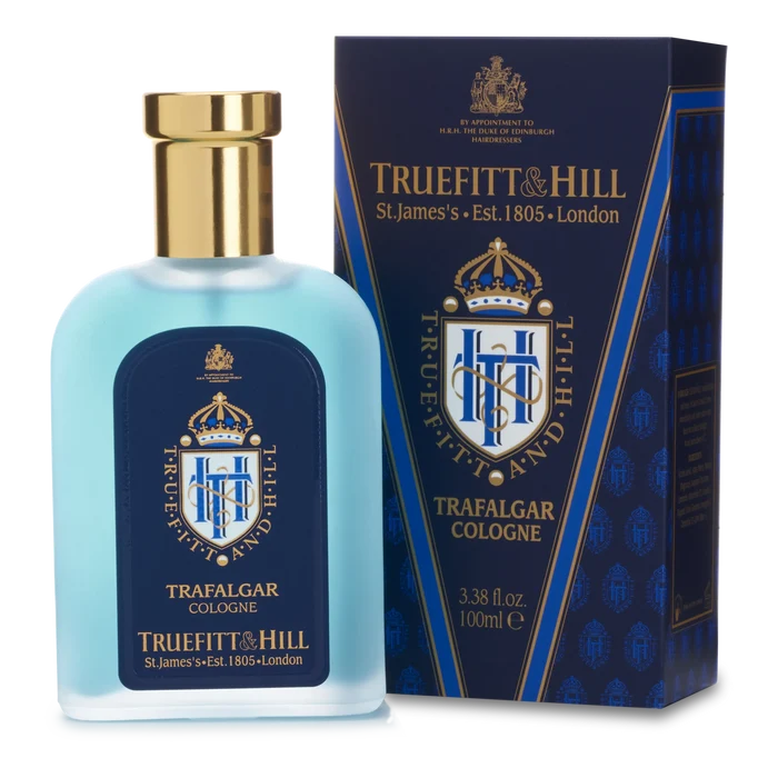 Truefitt & Hill Trafalgar Cologne 100ml med mørkeblå eske og gulltrykk