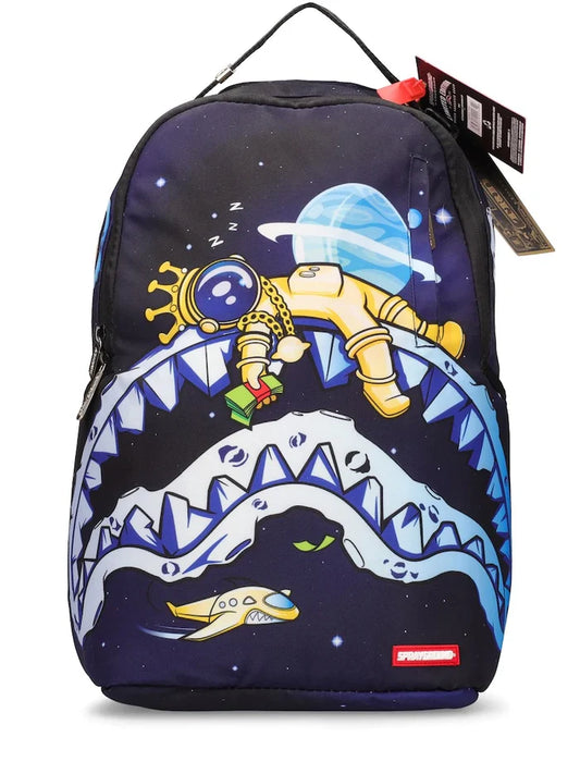 UNISEX SPRAYGROUND LIMITED EDITION PRINTED CANVAS BACKPACK NAVY BLUE