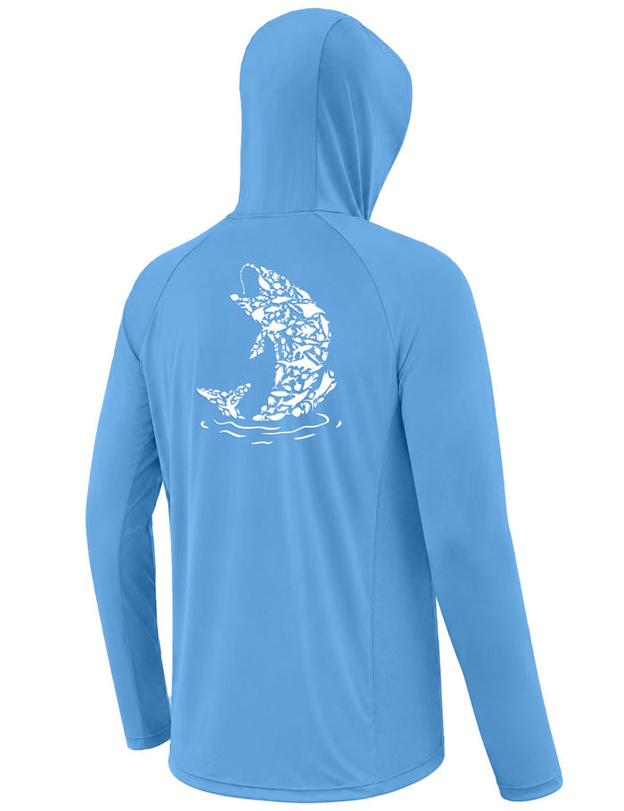 UPF 50+ Fishing Hoodie for Men, Long Sleeve UV Protection Sun Shirt with hood Mask, Hooded Shirts for Outdoor Hiking