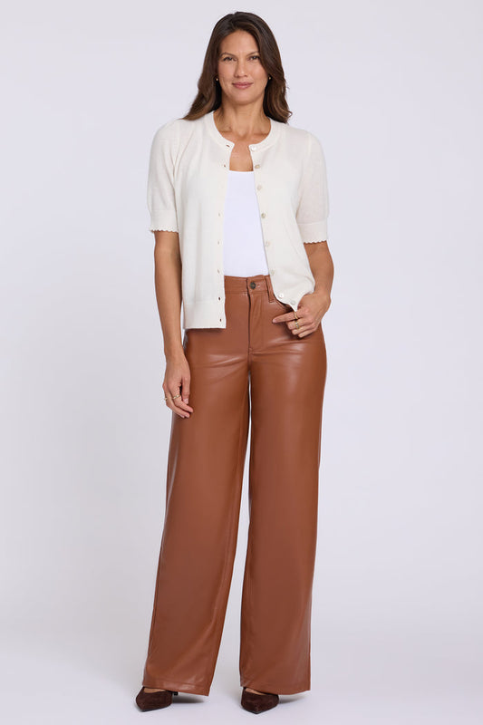 Vegan Stretch Leather Teresa Wide Leg Pants - Mocha Bisque