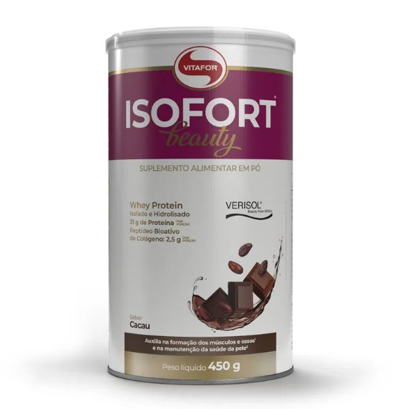 VITAFOR | Whey Isolado ISOFORT Beauty com Verisol Sabor Cacau (450 gramas)