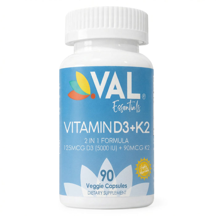 Vitamin D3 + K2 – Immune, Bone & Cardiovascular Support | 90 Capsules | VAL ESSENTIALS