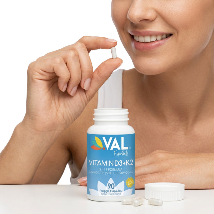 Vitamin D3 + K2 – Immune, Bone & Cardiovascular Support | 90 Capsules | VAL ESSENTIALS