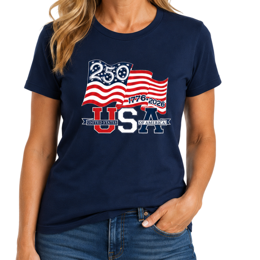 Waving Flag America 250 Made in USA Women's Shirt | The Flag Shirt