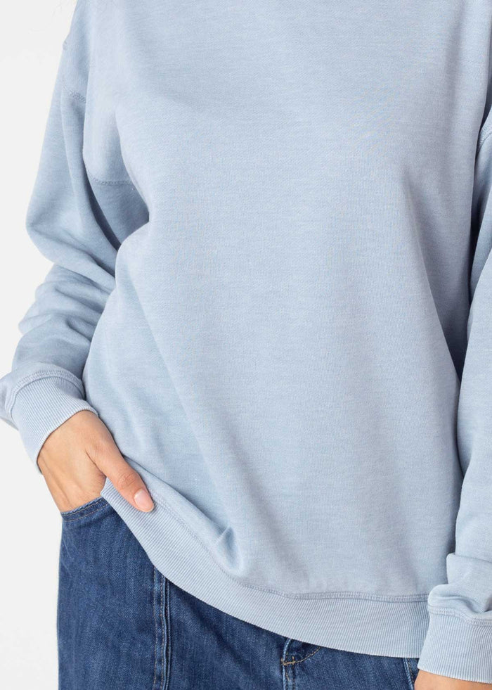 West Virginia Mountaineers Women's Signature Burnout Crewneck Sweatshirt in Faded Denim