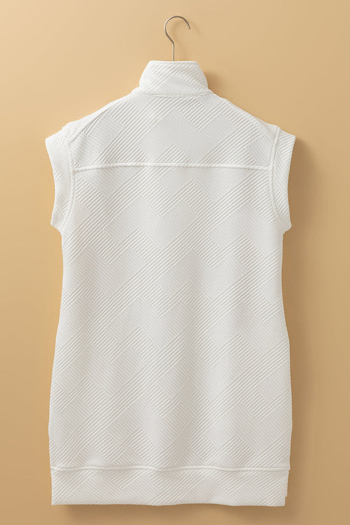 White Textured Half Zip Collared Cap Sleeve Mini Dress - Dresses/Mini Dresses