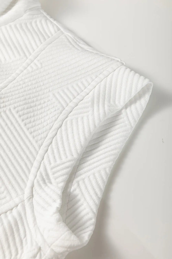 White Textured Half Zip Collared Cap Sleeve Mini Dress - Dresses/Mini Dresses