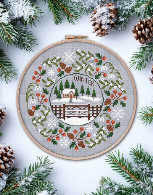 Winter Seasonal Circle Cross Stitch Kit, Little Dove Designs