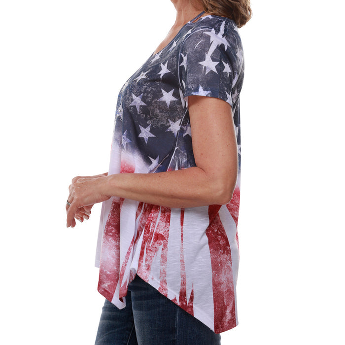 Women's Made in USA American Flag with Rhinestones Stars Shirt - The Flag Shirt