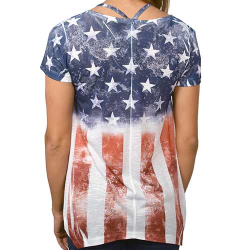 Women's Made in USA American Flag with Rhinestones Stars Shirt - The Flag Shirt