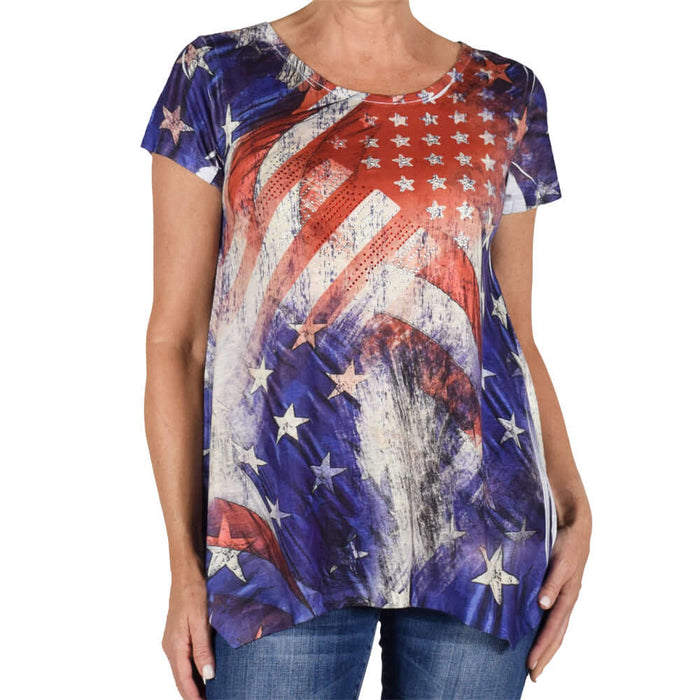 Women's Made in USA Rhinestones Stars and Stripes T-Shirt - The Flag Shirt