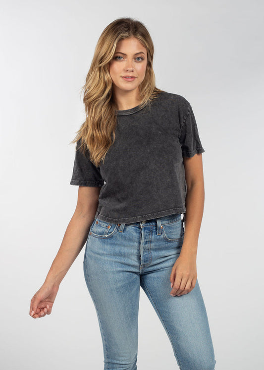 Women's dark gray Relaxed, boxy Mineral wash T-Shirt with Crew neck and short sleeves