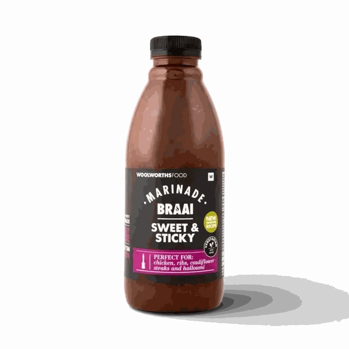750ml bottle of Woolworths Sweet & Sticky Braai Marinade for grilling and roasting