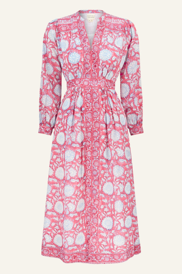 Wren Block Print Organic Cotton Dress | Pink/Cobalt