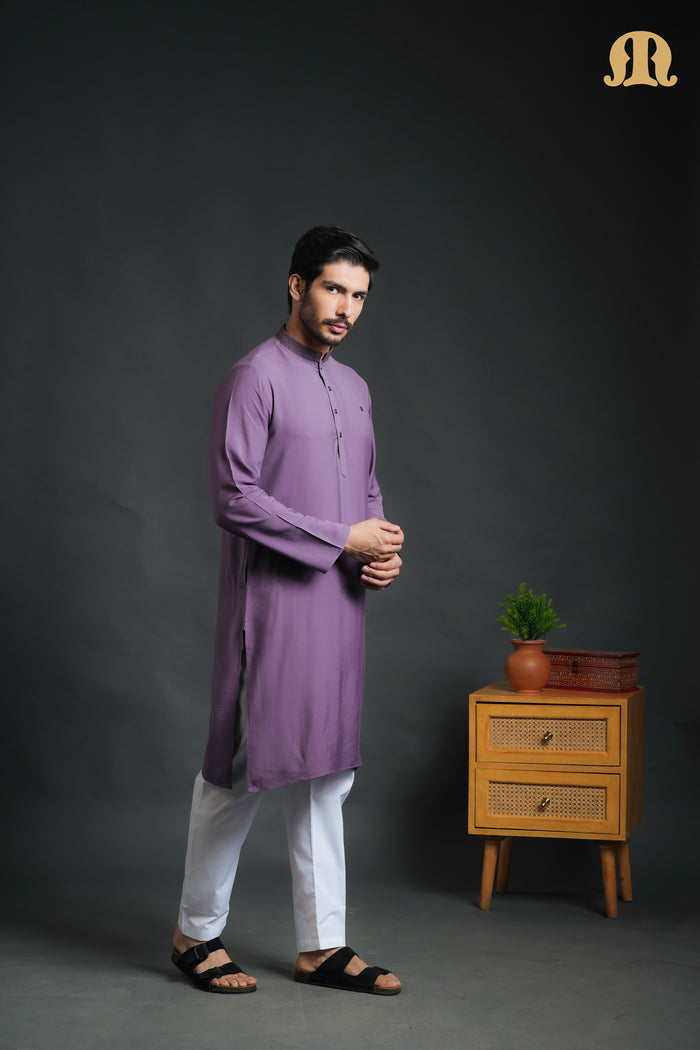 Yavan Embriodered Purple Kurta Set Men