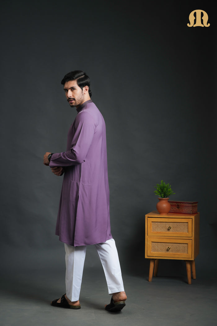 Yavan Embriodered Purple Kurta Set Men