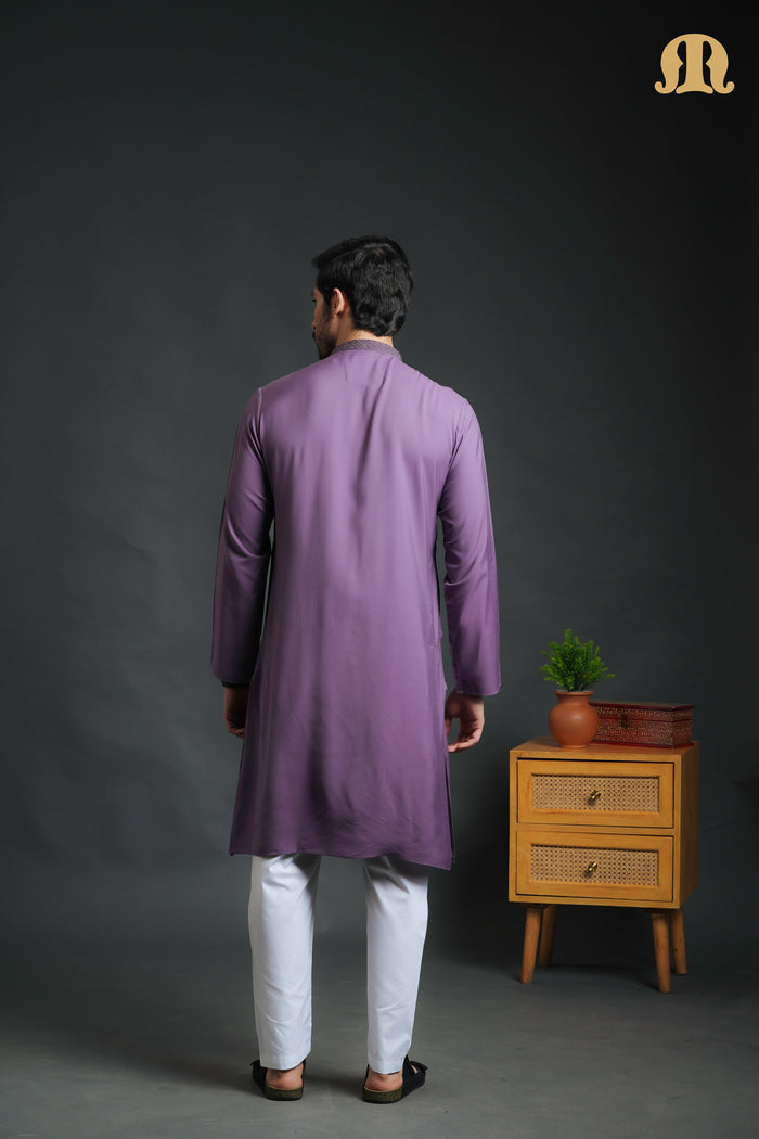 Yavan Embriodered Purple Kurta Set Men