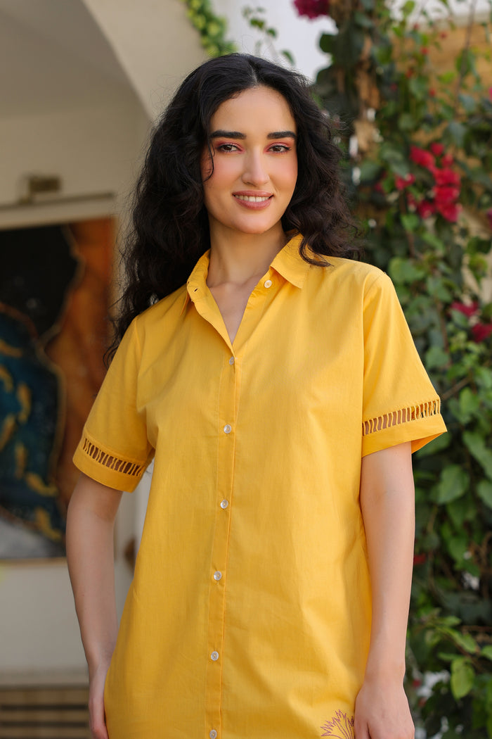 Yellow Flamingo Cotton Dress