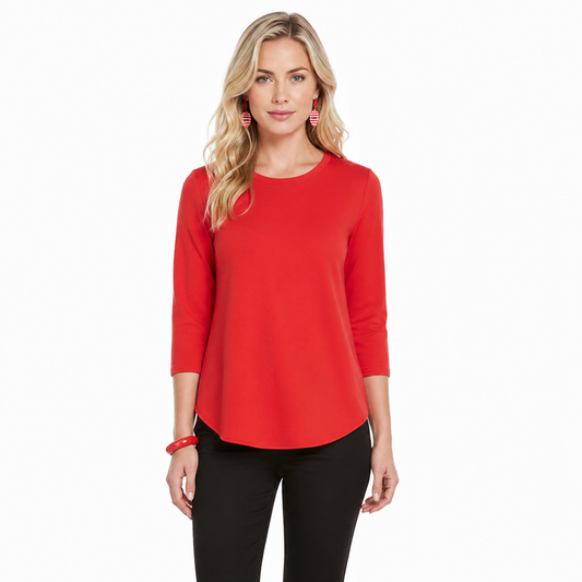 "Zofi" Soft Knit High-Low Top in Red - ZOFI-RD