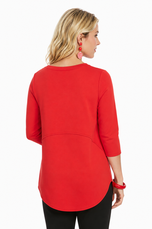 "Zofi" Soft Knit High-Low Top in Red - ZOFI-RD